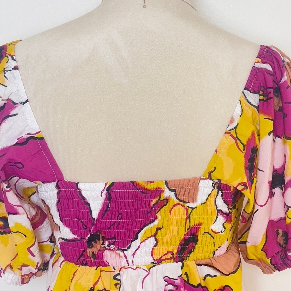 Nine West Floral Puff Sleeve Peplum Blouse Size XS - Picture 7 of 11